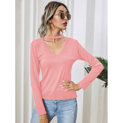 Damen Langarm Bodysuit V-Ausschnitt Schmal Eveloria