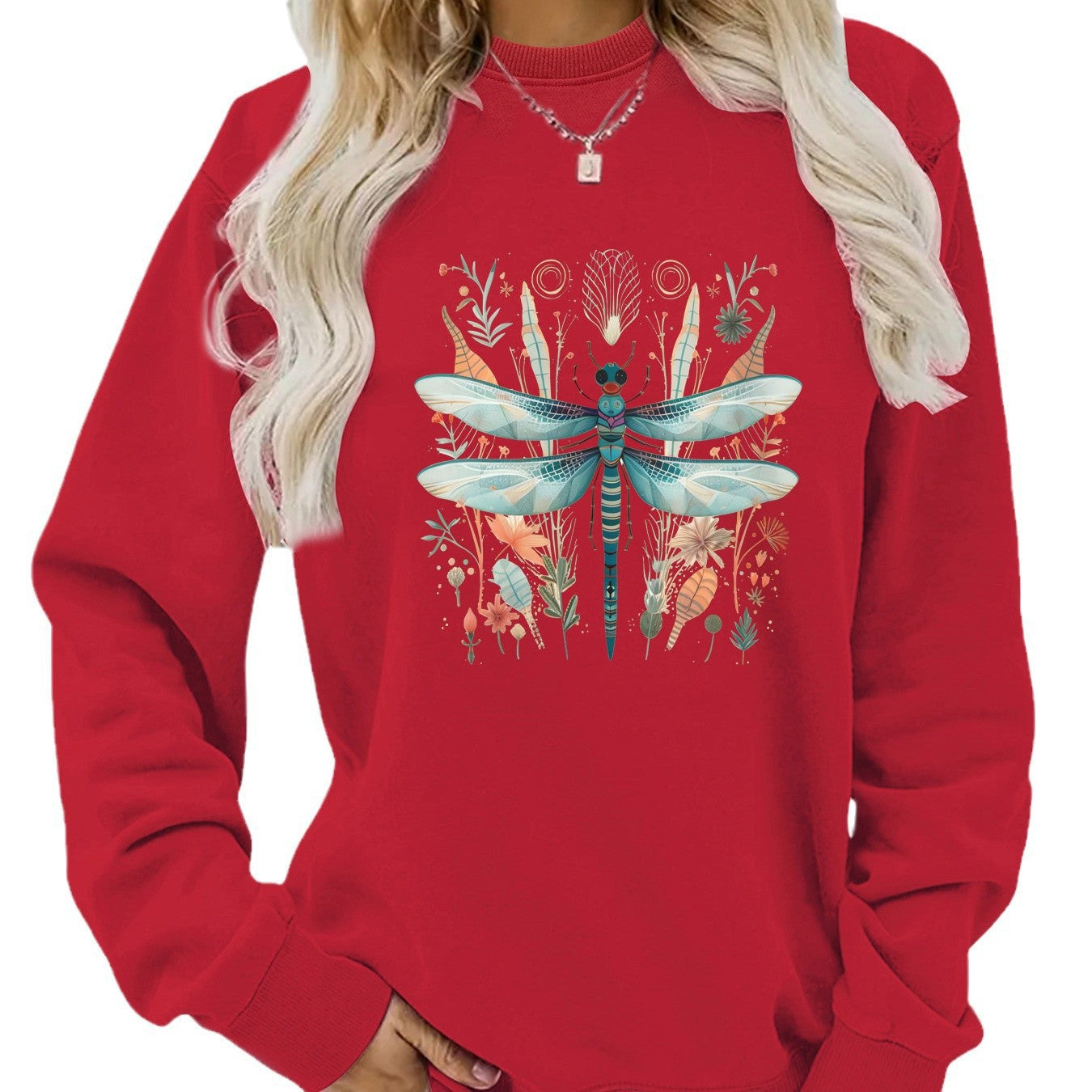 Damen Sweatshirt Libellen-Print Baumwolle Grün