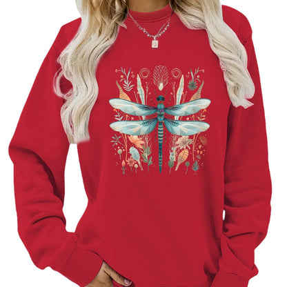 Damen Sweatshirt Libellen-Print Baumwolle Grün