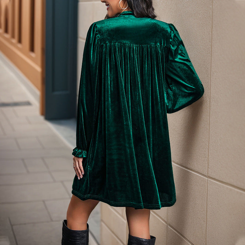 Damen Wickelkleid Samt Langarm Eveloria