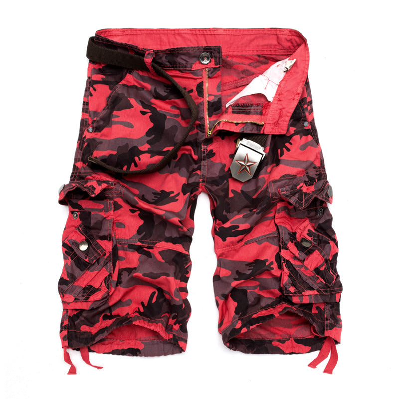 Herren Camo Cargo Shorts Mehrere Taschen Verstellbarer Bund Olivgrün