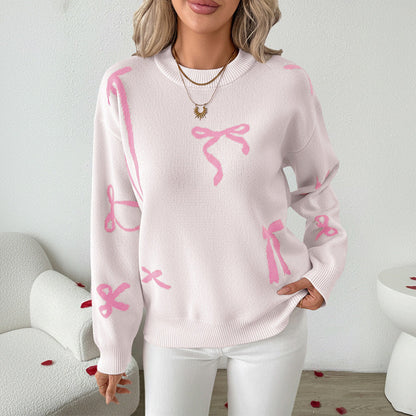 Damen Pullover Lässig Schleifenmuster Grau Eveloria