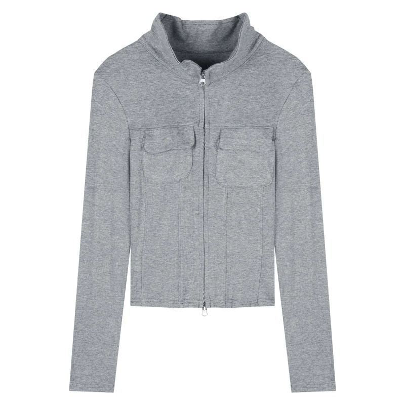 Damen Longsleeve Figurbetont Reißverschluss Eveloria