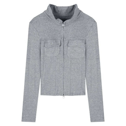 Damen Longsleeve Figurbetont Reißverschluss Eveloria