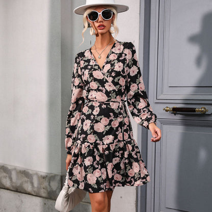 Damen Wickelkleid Floralmuster Rüsche