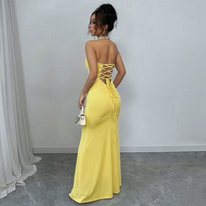 Damen Wickelmaxikleid Schulterfrei Rückenfrei