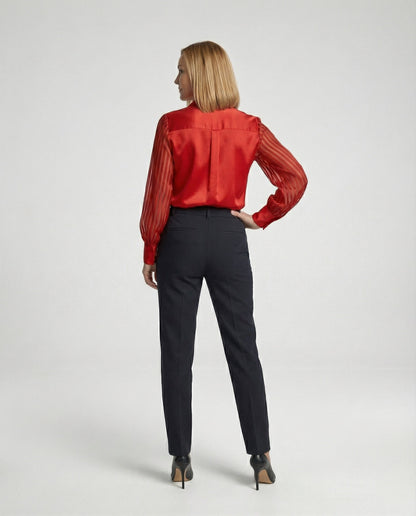 Damen Satinbluse Transparente Puffärmel