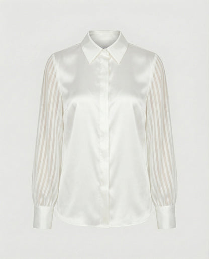 Damen Satinbluse Transparente Puffärmel