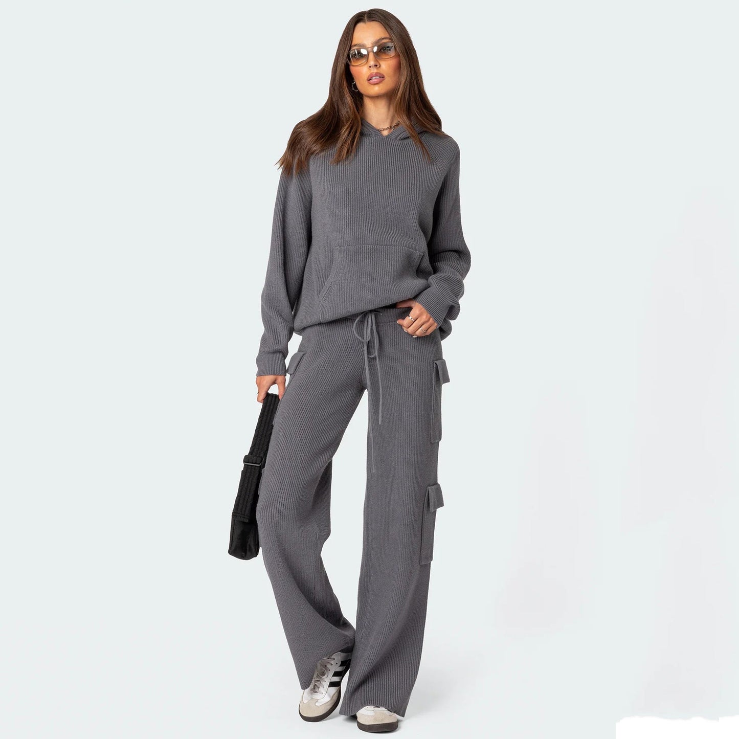 Damen Hoodie Kapuze Weiches Waffelmuster Eveloria