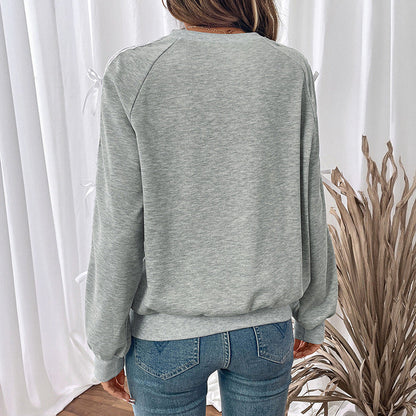 Damen Sweatshirt Lässig Rüschen Details Elegante Schleifen