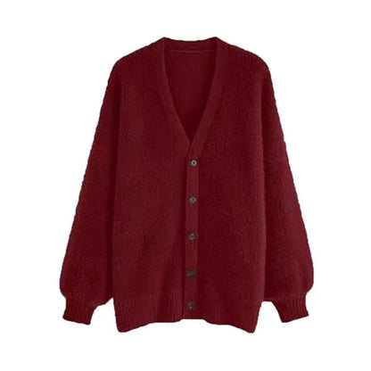 Damen Strickjacke Flauschig Große Knöpfe Weit Eveloria