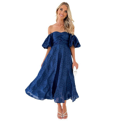 Damen Midikleid Puffärmel Floralmuster Eveloria