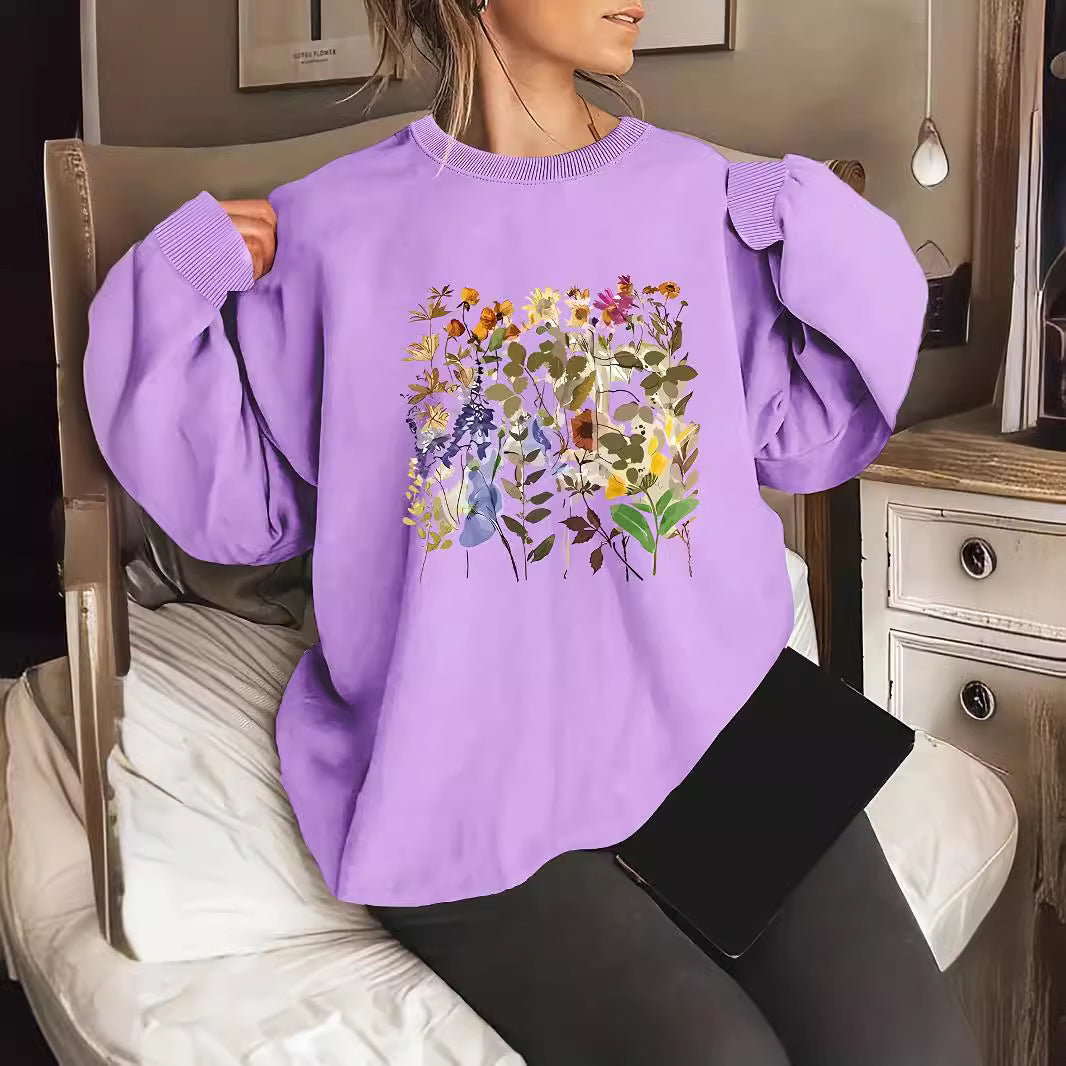 Damen Sweatshirt Floralmuster Bequem Grün