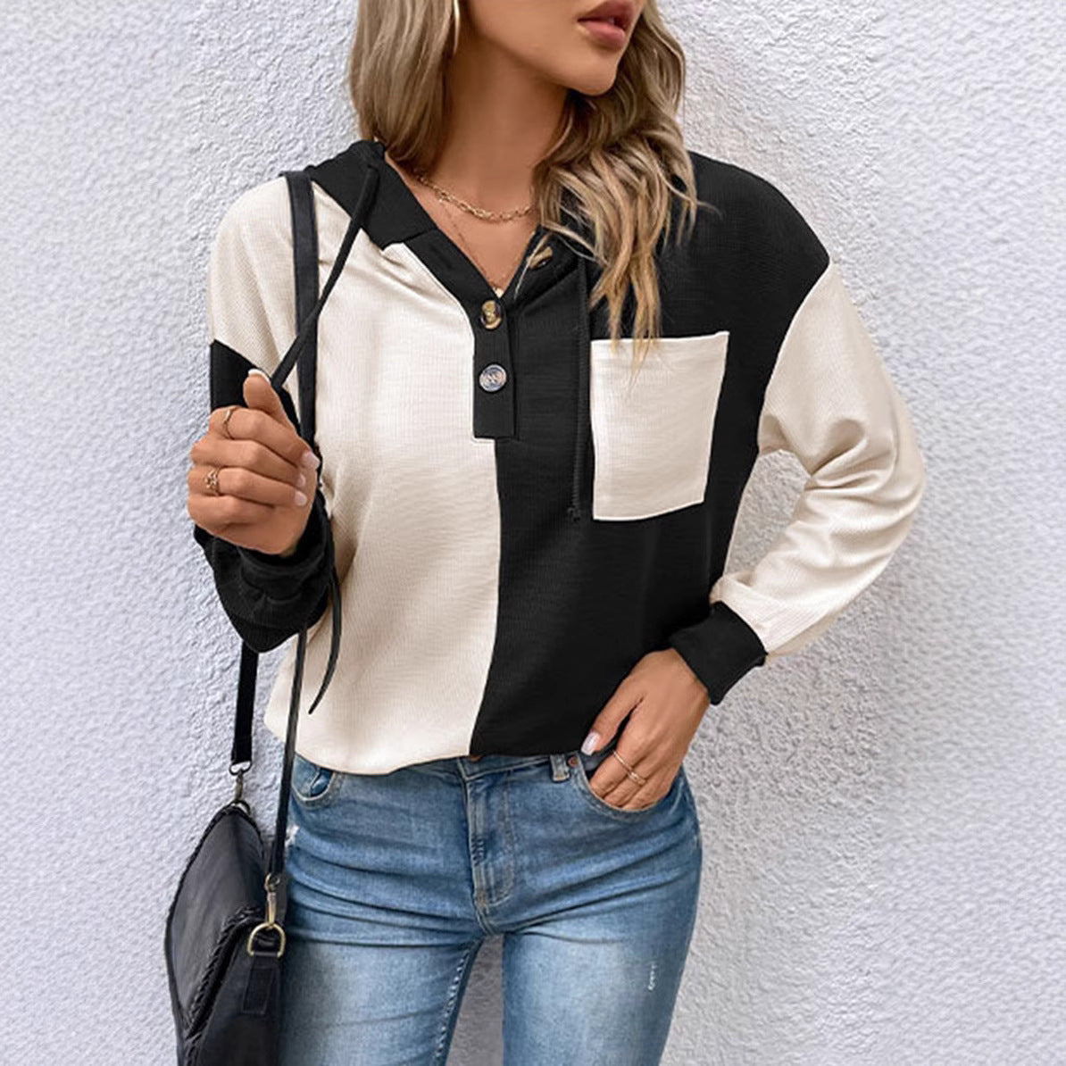 Damen Kapuzenbluse Kontrastfarben Eveloria