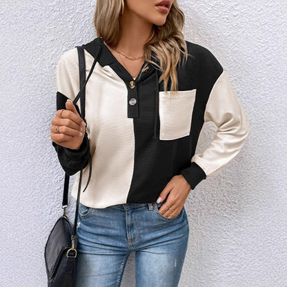 Damen Kapuzenbluse Kontrastfarben Eveloria