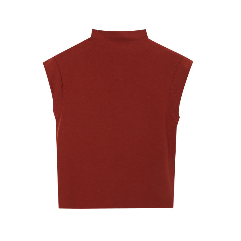 Damen T-Shirt Stehkragen Figurbetont Eleganter Saum