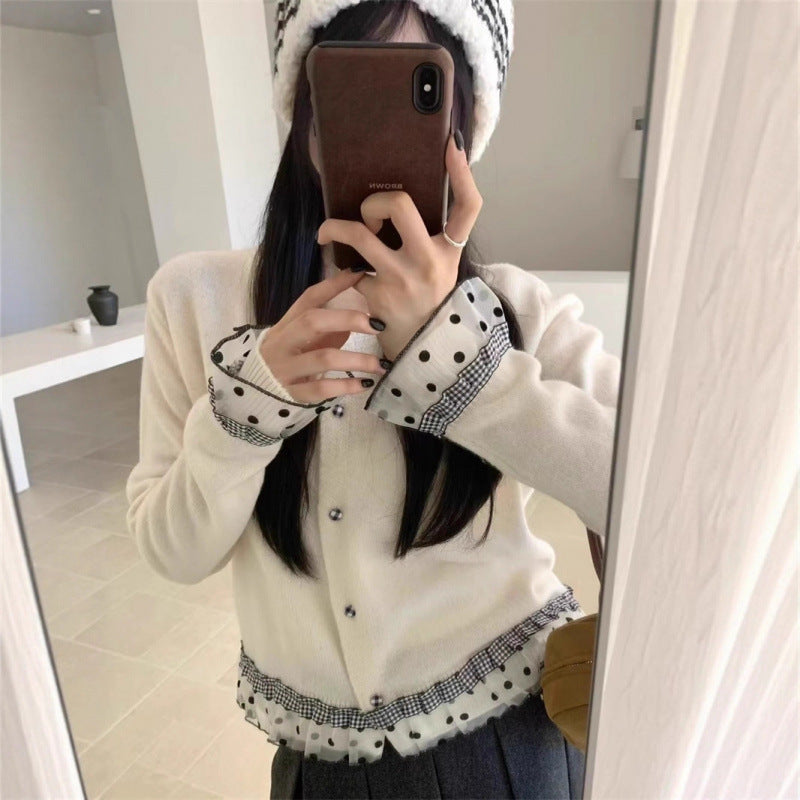Damen Strickjacke Rüschen Knöpfe Eveloria - Eveloria