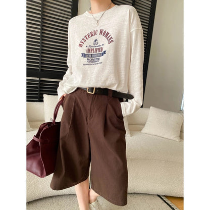 Damen Chino Shorts Hochwertig Falten Gürtel Detail Beige