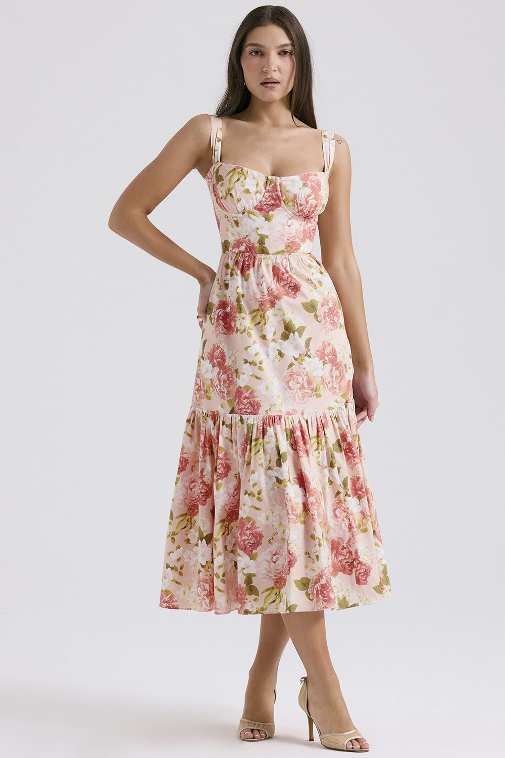 Damen Maxi-Kleid Floralmuster Seitentaschen Eveloria