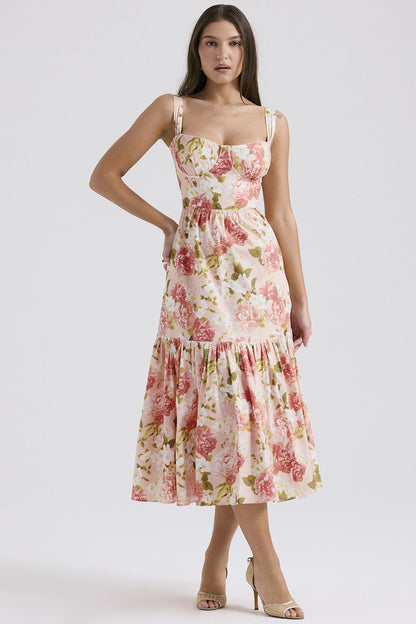 Damen Maxi-Kleid Floralmuster Seitentaschen Eveloria