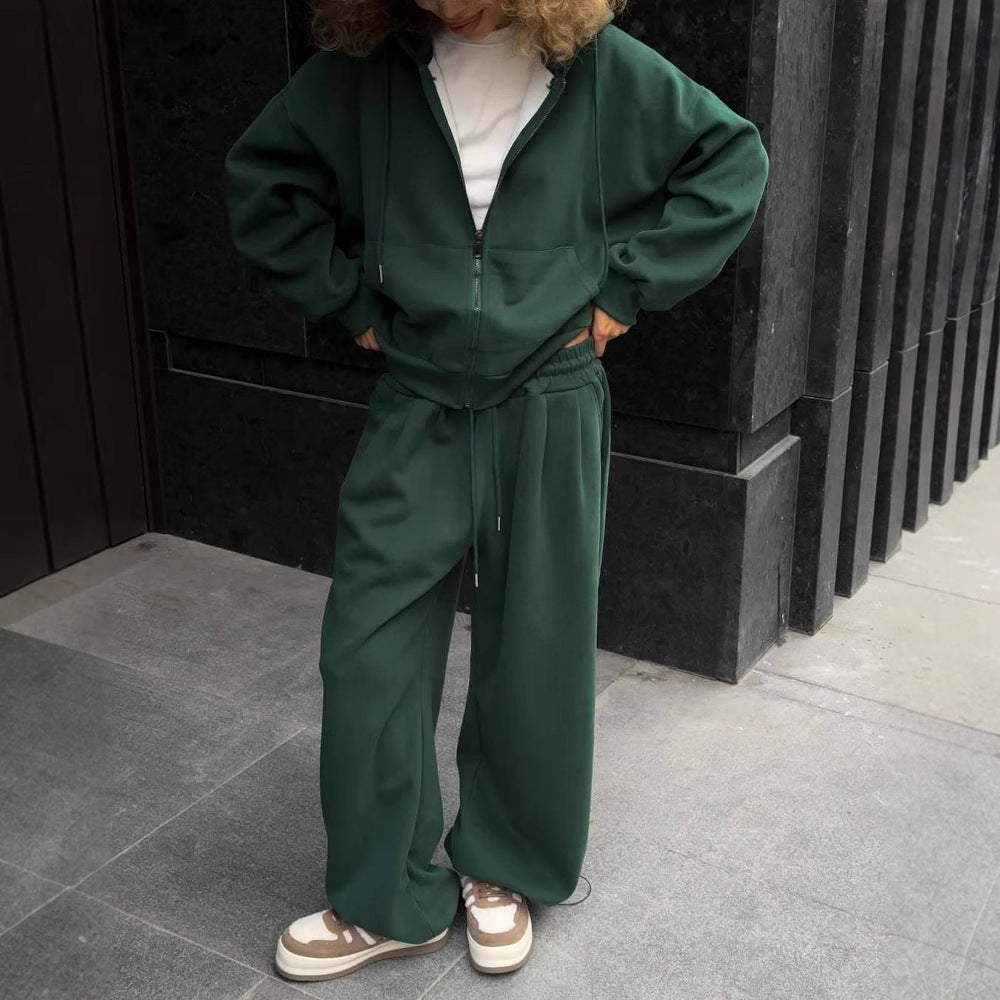 Damen Hoodie Jogginghosen Set Baumwolle Bequem Grau