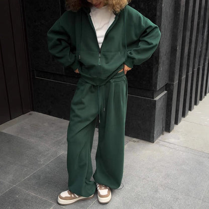 Damen Hoodie Jogginghosen Set Baumwolle Bequem Grau