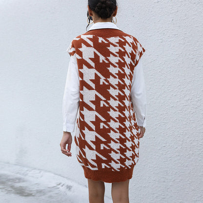 Damen Strickkleid Hahnentrittmuster Eveloria