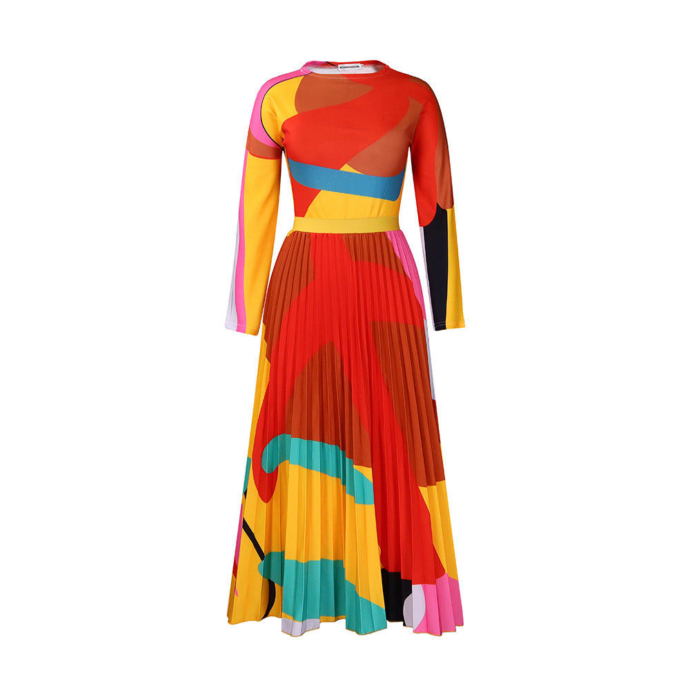 Damen Maxikleid Modernes Grafikdesign Elegante Plissee Optik