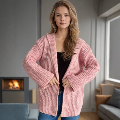 Damen Strickjacke Offen Vorne Lockere Ärmel Beige