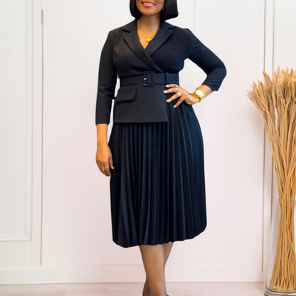 Damen Blazer-Kleid mit Plissee und Taillengürtel Eveloria