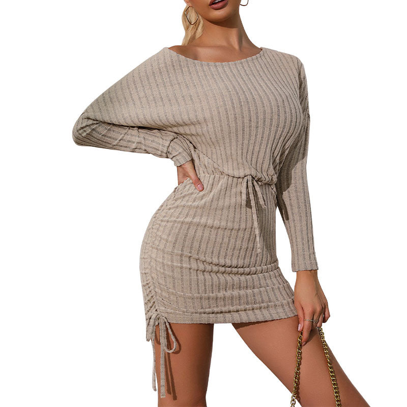Damen Strickminikleid mit Bindegürtel und Rüschendetails Elegant
