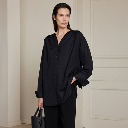Damen Oversize-Hemd V-Ausschnitt Eveloria