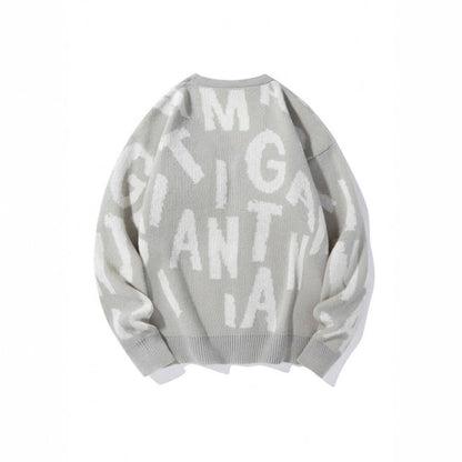 Damen Strickjacke V-Ausschnitt mit Schriftmuster Anthrazit