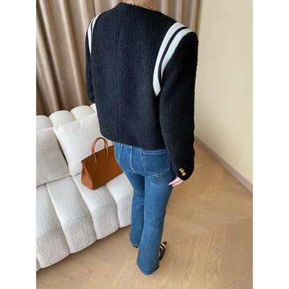 Damen Bouclé-Jacke mit goldenen Knöpfen und Streifen