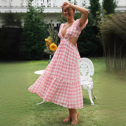 Damen Maxikleid Cut-Outs Voluminöse Puffärmel Eveloria