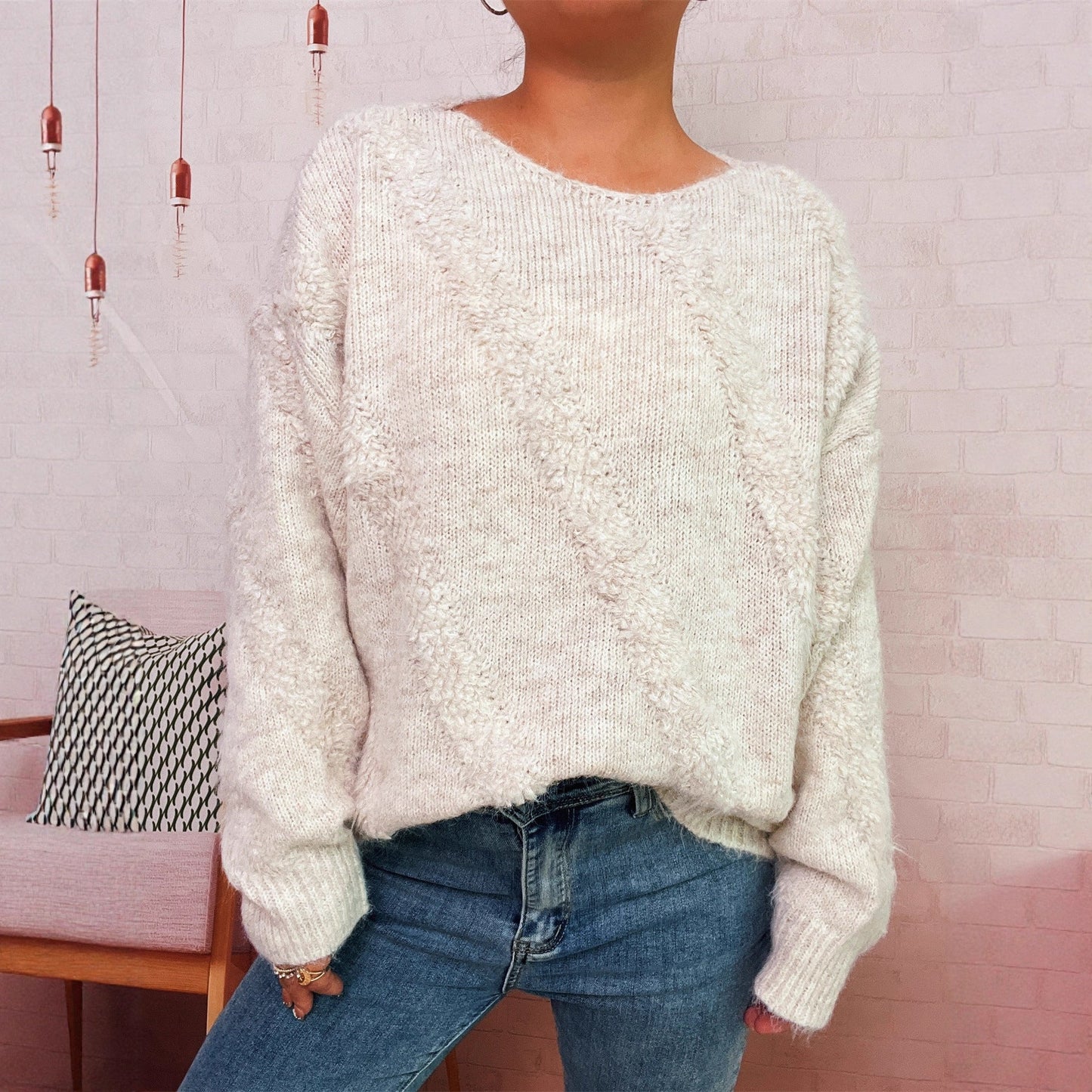 Damen Pullover Diagonales Strukturdesign Eveloria