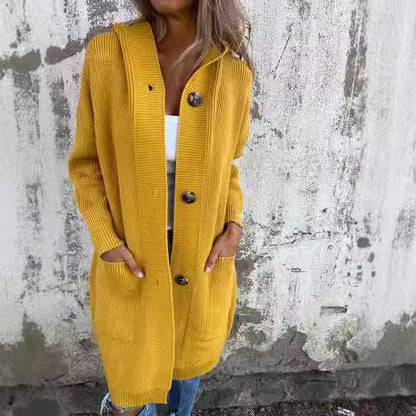 Damen Strickmantel mit Taschen und Knöpfen Elegant