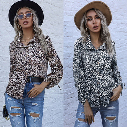 Damen Bluse Leopardenmuster Knopfleiste Eveloria