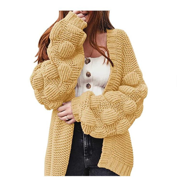 Damen Strickcardigan Voluminöse Ärmel Elegante Silhouette