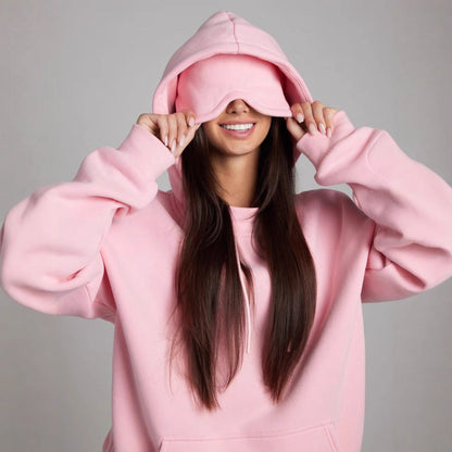 Damen Hoodie mit Schlafmaske aus Fleece Schwarz Eveloria - Eveloria