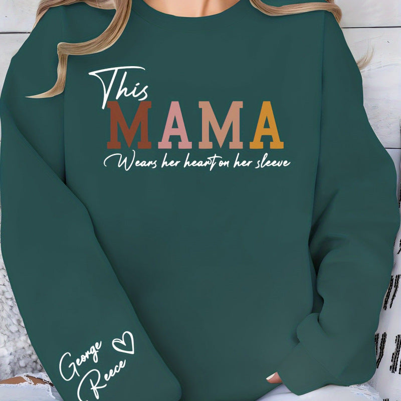 Damen Sweatshirt Mama Aufdruck Bequem Grau Eveloria