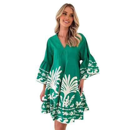Damen Sommerkleid Lässig Voluminöse Ärmel Eveloria