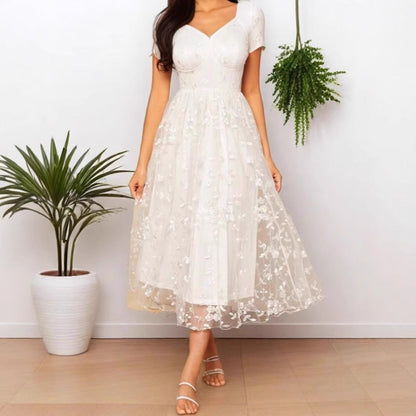 Damen Midikleid mit floralen Applikationen Eveloria