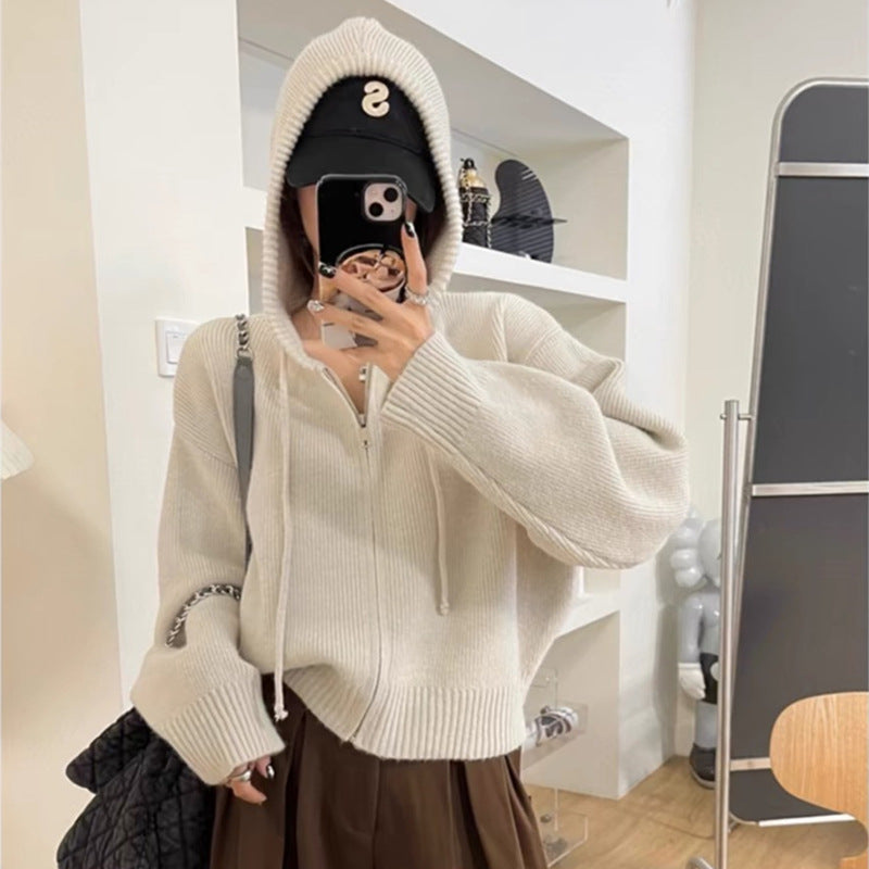 Damen Cropped Hoodie Kapuze Reißverschluss Schwarz Eveloria - Eveloria