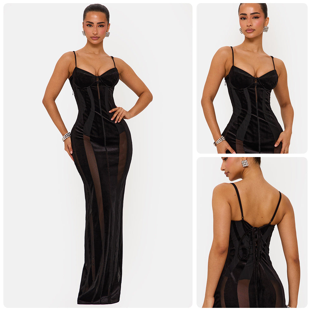 Damen Bodycon Kleid Korsett-Oberteil transparent Schwarz Eveloria - Eveloria