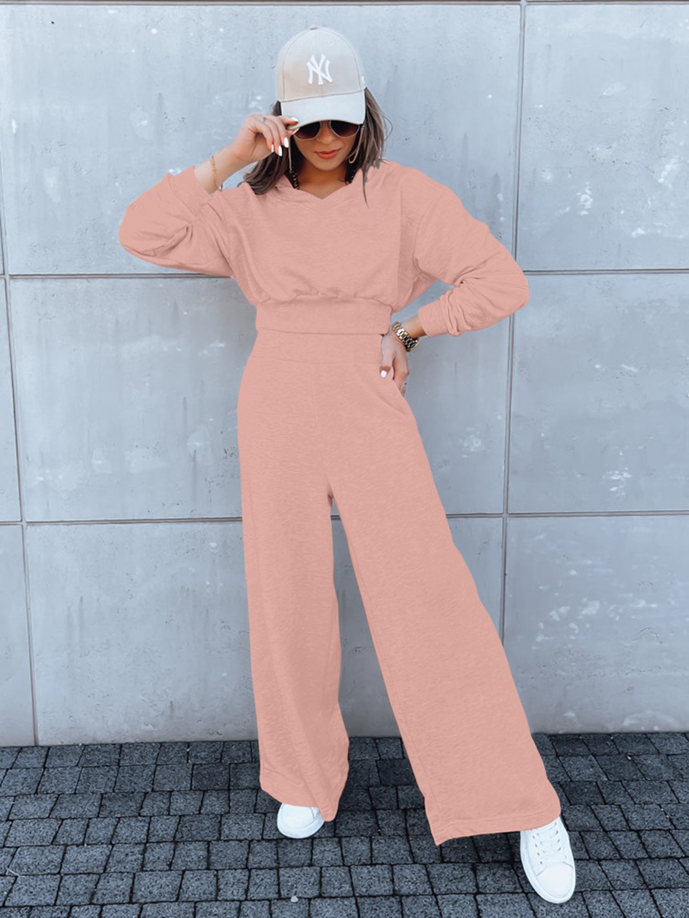 Damen Jumpsuit Weites Bein Kapuze Eveloria