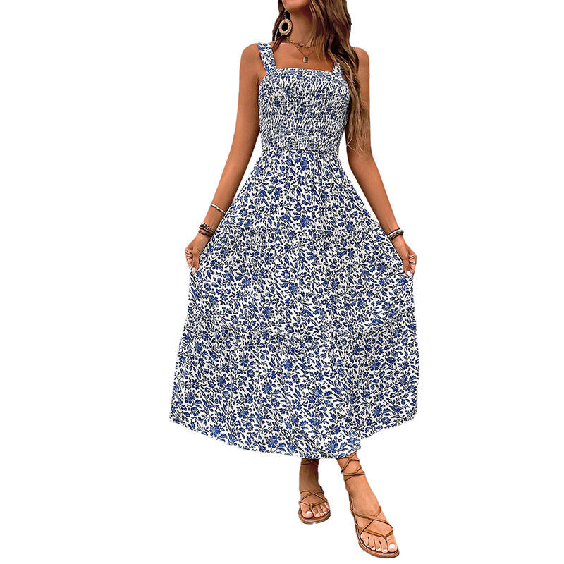 Damen Maxikleid Floralmuster Elastischer Taillengürtel