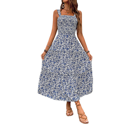 Damen Maxikleid Floralmuster Elastischer Taillengürtel