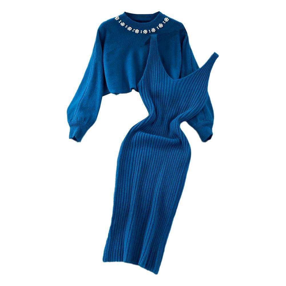 Damen Strickkleid Rippstruktur Feminin Träger