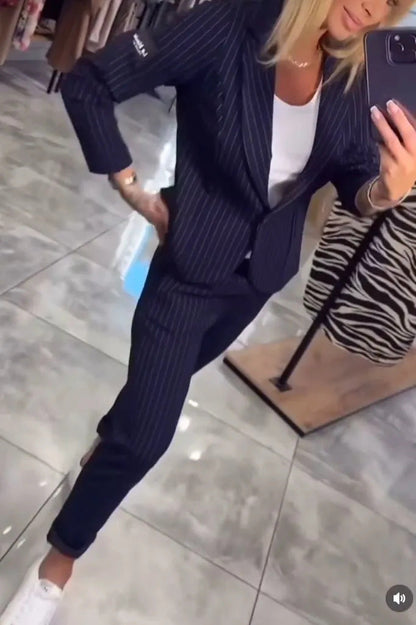 Damen Blazer Ensemble Streifen Tailliert Eveloria